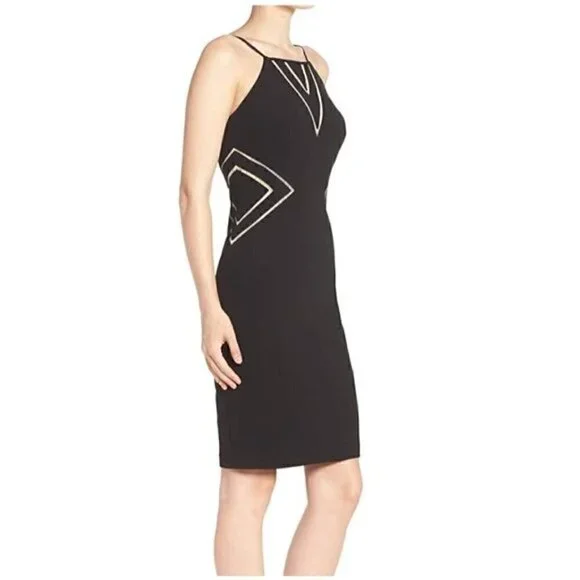Aidan Mattox Dress 10 NWT Cutaway Crepe Halter Jersey Mesh Sheer Detail Illusion - Picture 6 of 12